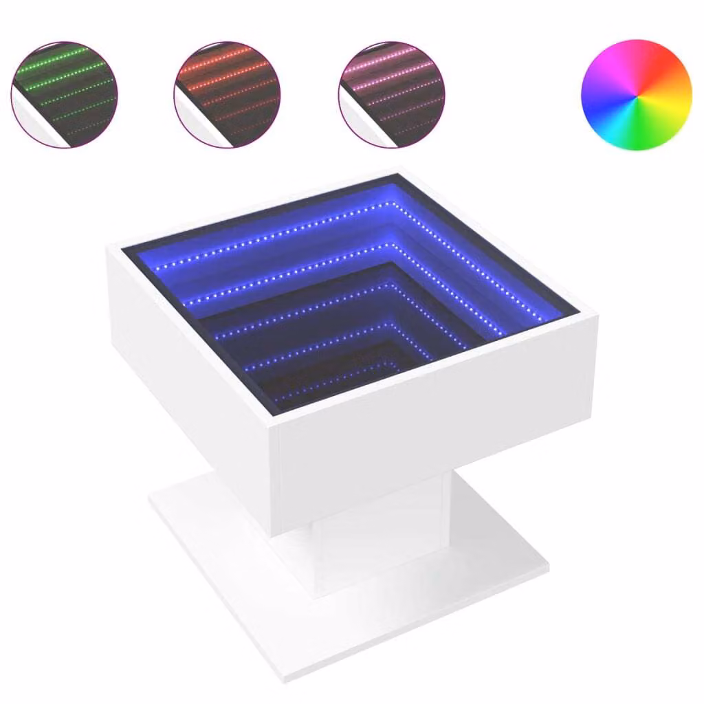 Tavolino Salotto con LED Bianco 50x50x45 cm Legno Multistrato