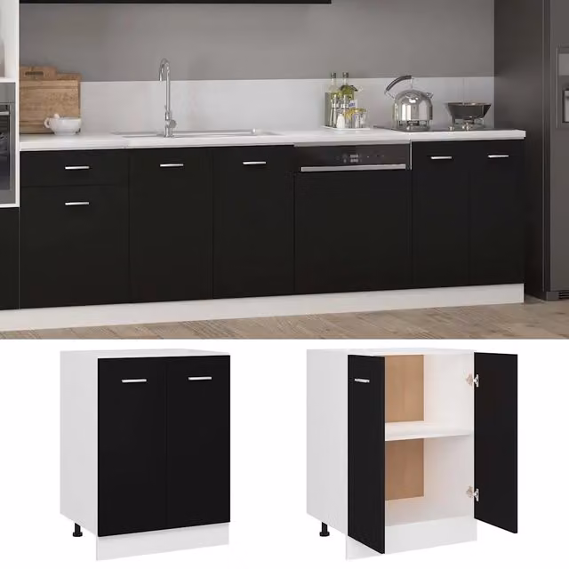 Armadio inferiore da cucina Lyon Design in legno nero opaco L: 60 cm, P: 46 cm, H: 81,5 cm