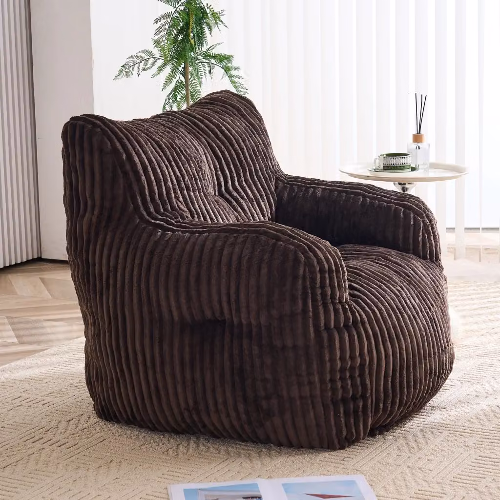 Pouf sacco OKWISH in corda marrone con imbottitura in schiuma viscoelastica per soggiorno e camera L/P/H: 100 x 94 x 70 cm – 2