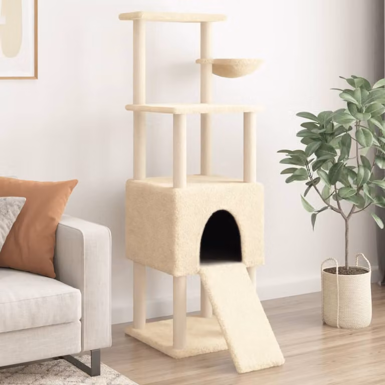 vidaXL Albero per Gatti con Tiragraffi in Sisal Sostituibile Beige Altezza: 153 cm