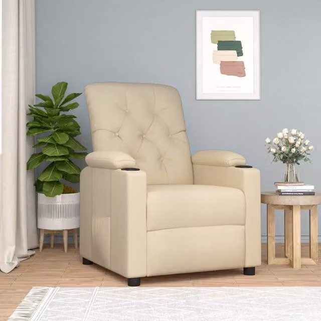 Poltrona Reclinabile Relax vidaXL in Tessuto Beige con Braccioli e Struttura in Legno e Metallo