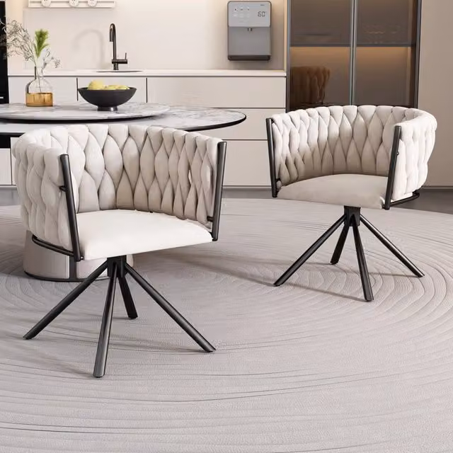 Sedia da pranzo set da 2 girevole a 360° imbottita con schienale ergonomico e struttura in metallo velluto beige