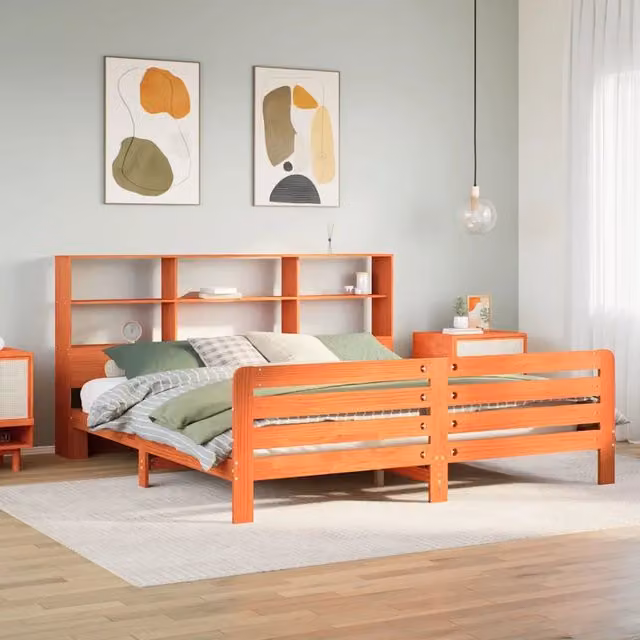 Giroletto senza Materasso Marrone Cera 200x200 cm Legno di Pino 3309937