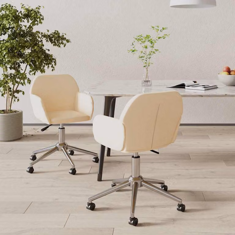 Set di 2 sedie da pranzo girevoli vidaXL in tessuto beige con ruote e braccioli