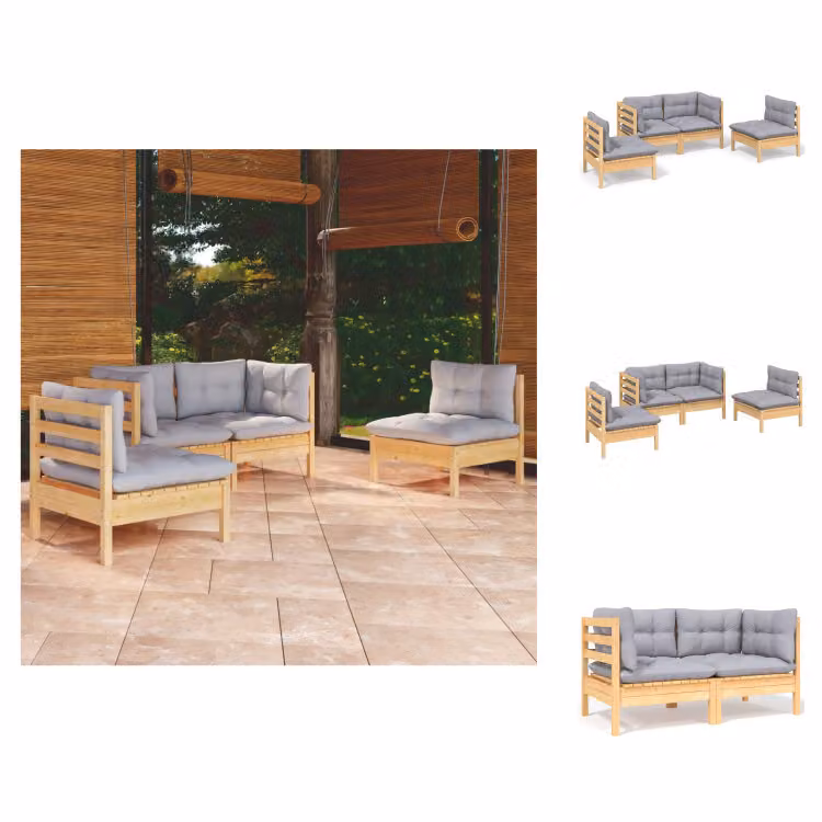 vidaXL Set di 4 pezzi da giardino con cuscini grigi in pino massiccio - Set di mobili da giardino