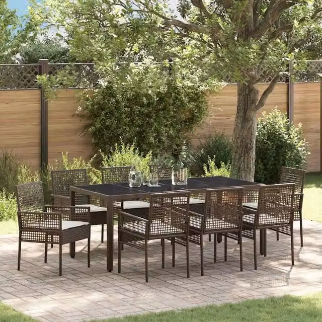 Set da Pranzo per Giardino 9 pz Marrone polyrattan 3334868