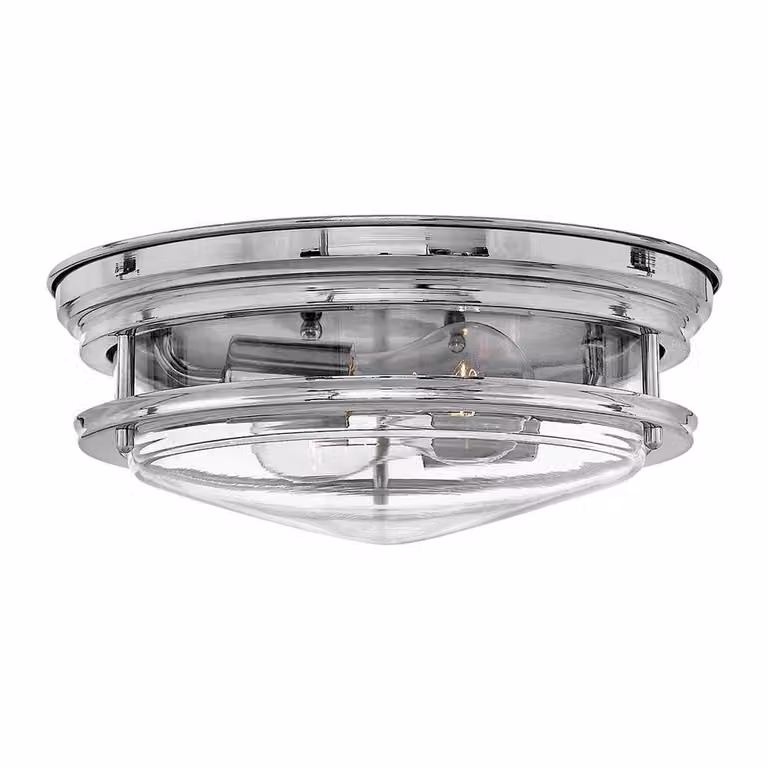 Elstead Hadrian, lampada da soffitto E27 a 2 luci, cromata trasparente, IP44