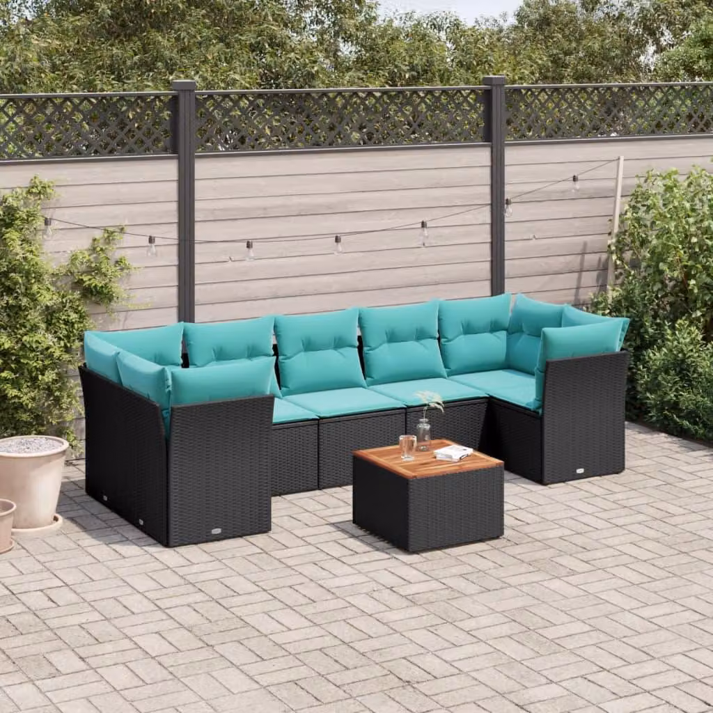 Maison Exclusive - Set da giardino 8 pezzi con cuscini in polyrattan nero