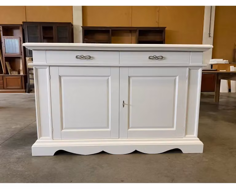 Madia credenza classica in legno con 2 porte stile shabby bianco e grigio Mobili 2G L: 210 cm, P: 55 cm, H: 115 cm