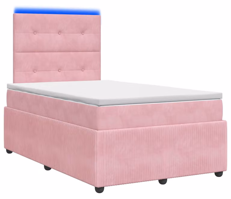 Letto boxspring a LED con materasso Rosa 120 x 200 cm in velluto