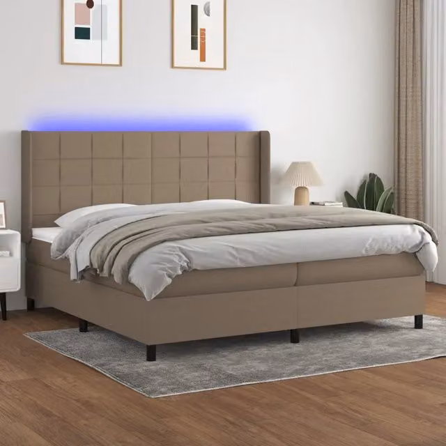Letto a molle con illuminazione LED e porta USB vidaXL in tessuto beige, L/P: 200 x 200 cm – 1