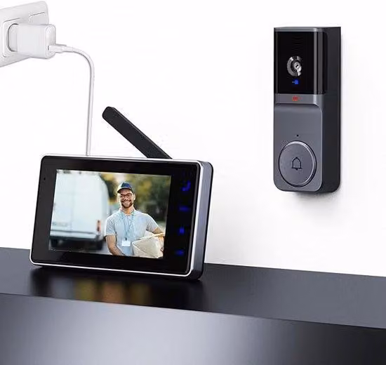 Monitor video wireless 1080p con funzione di visione notturna e connessione Wi-Fi per la sorveglianza della porta d'ingresso