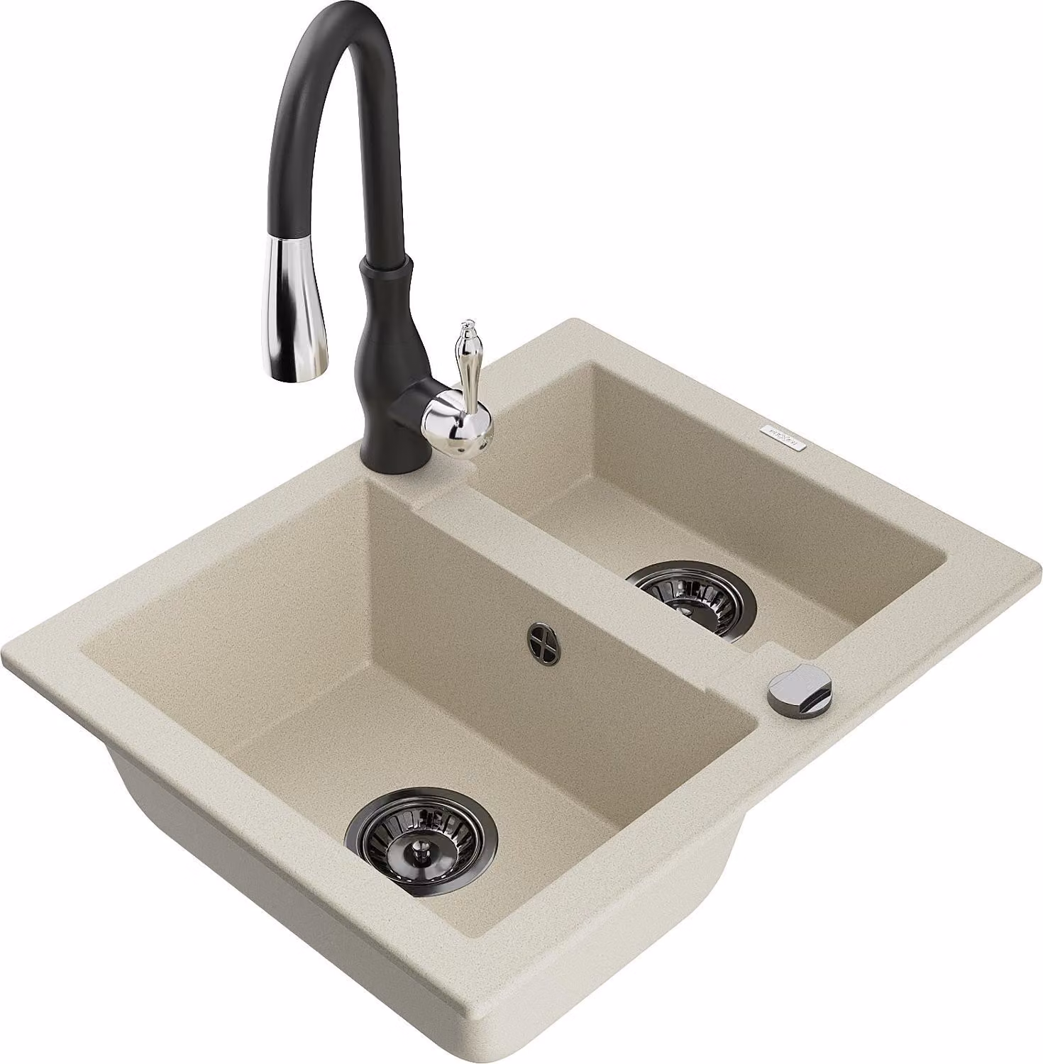 Mexen Carlos lavello in granito 1,5 vasche con rubinetto da cucina Savita, beige - 6518-69-672601-70