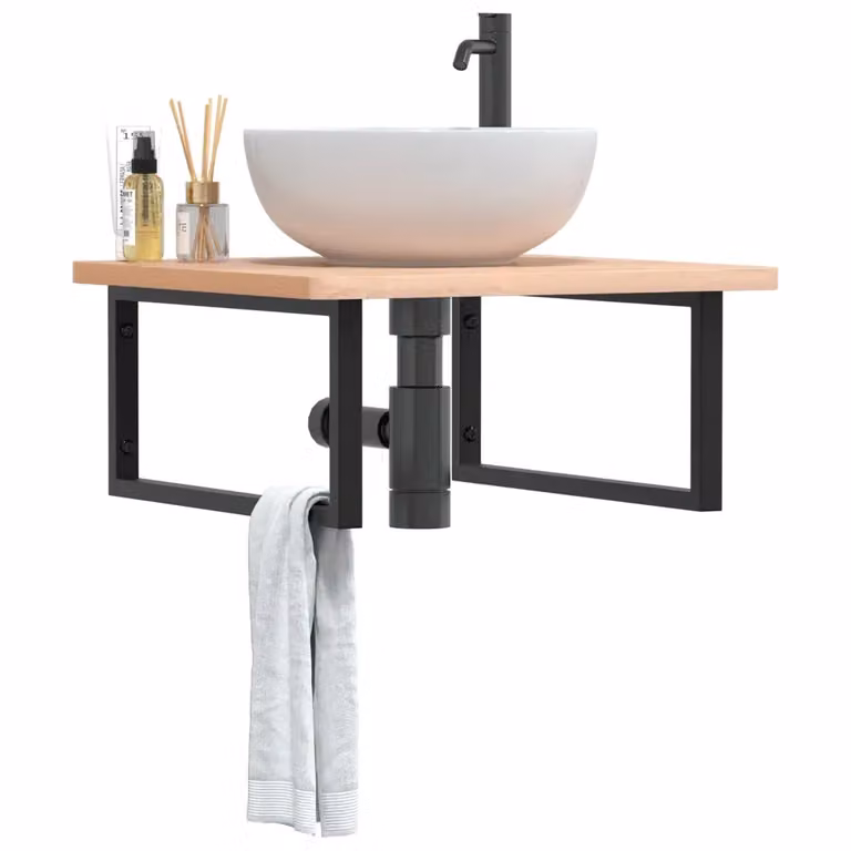 Ripiano a parete per lavabo DESIGN IN in acciaio nero e massello di faggio marrone L: 60 cm, P: 25 cm, H: 3 cm