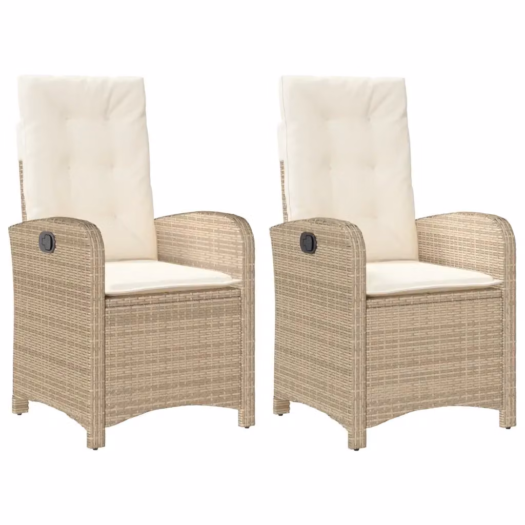 Set di 2 sedie reclinabili da giardino vidaXL in polyrattan beige con cuscini bianchi e struttura in metallo – 2