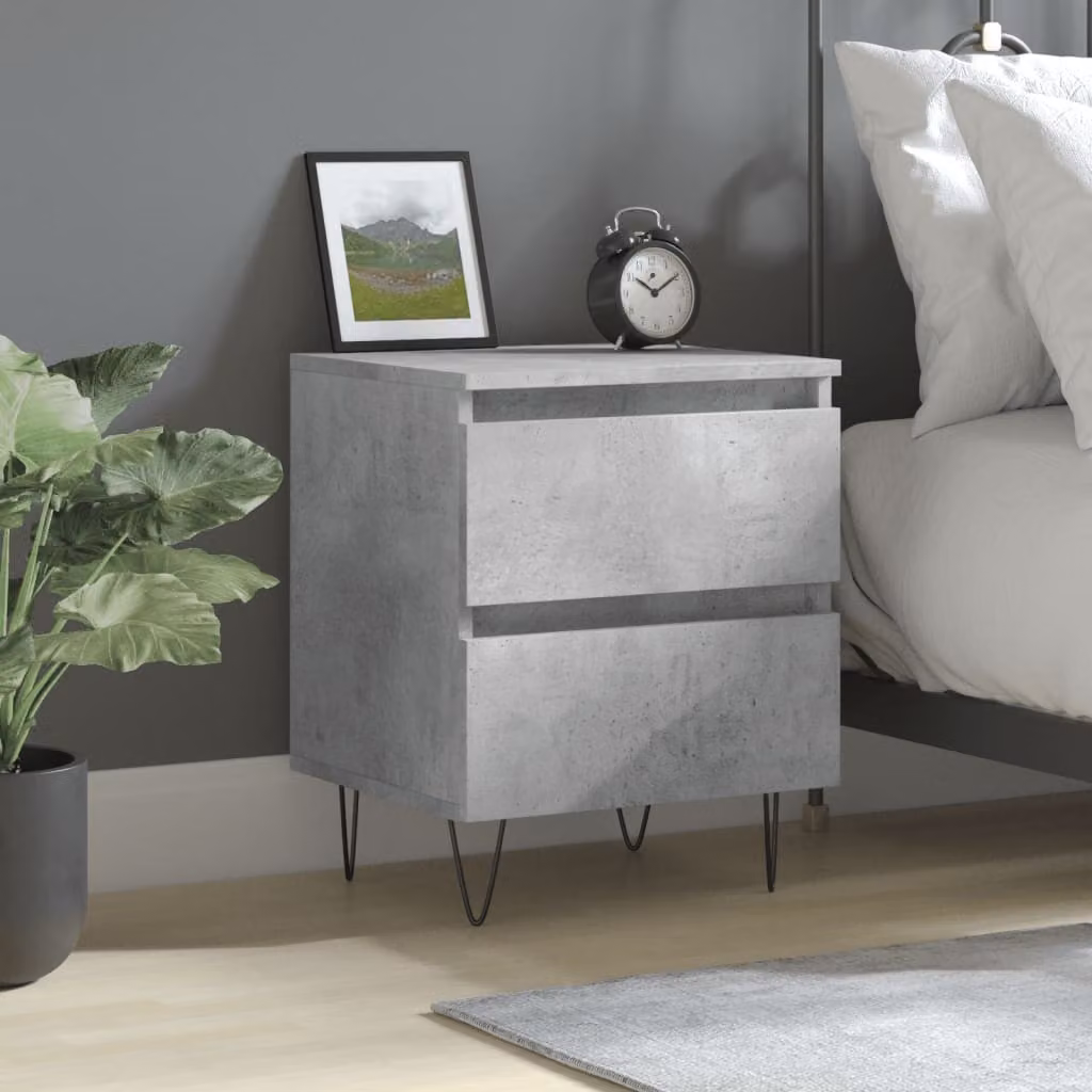 Comodino moderno da parete vidaXL in legno e metallo, colore grigio, L 40 cm x P 35 cm x H 50 cm