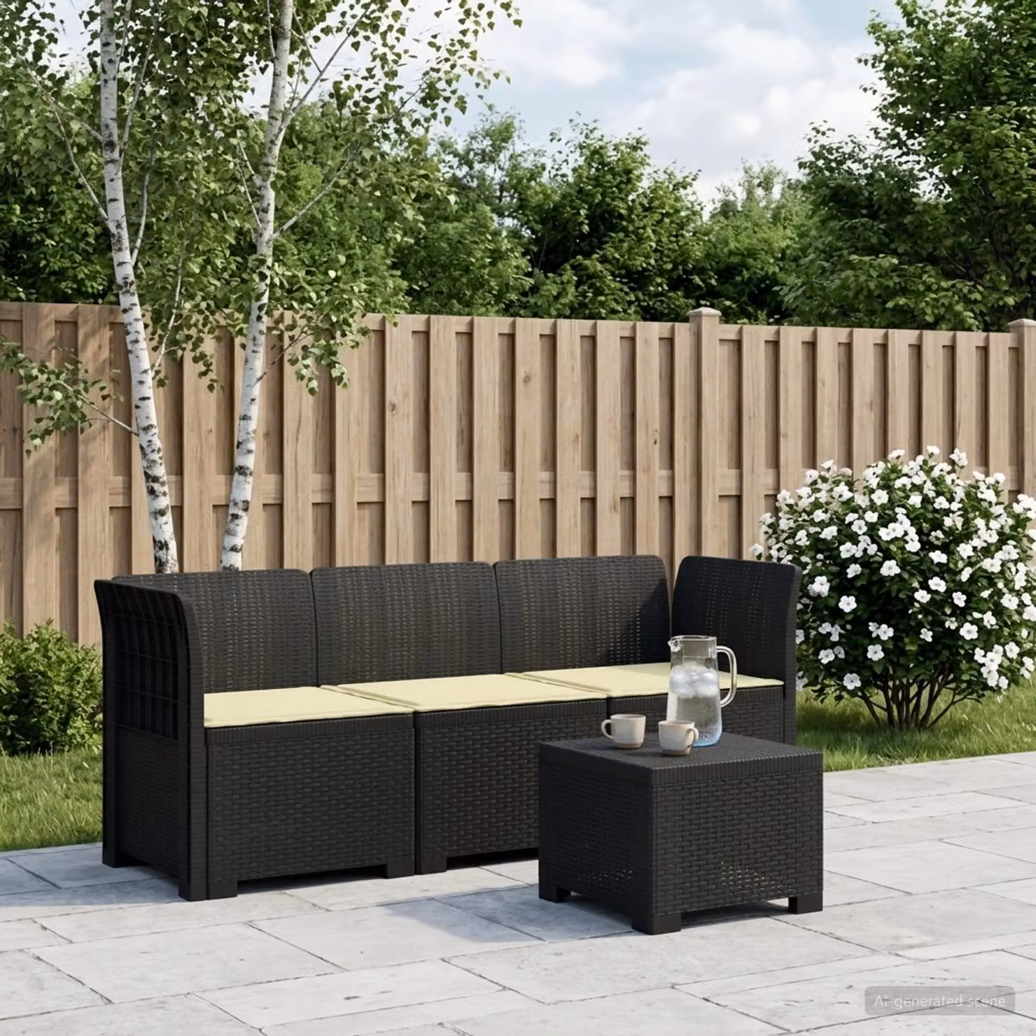 vidaXL Divano da giardino moderno a 3 posti con cuscini imbottiti e coperture rimovibili, antracite e beige