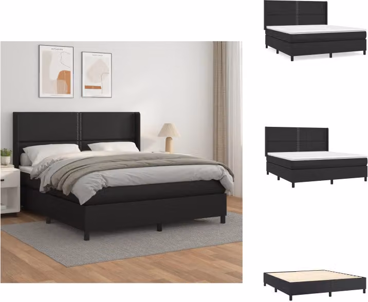 vidaXL Letto a molle con materasso nero 180x200 cm in Pelle finta - Letti e strutture letto