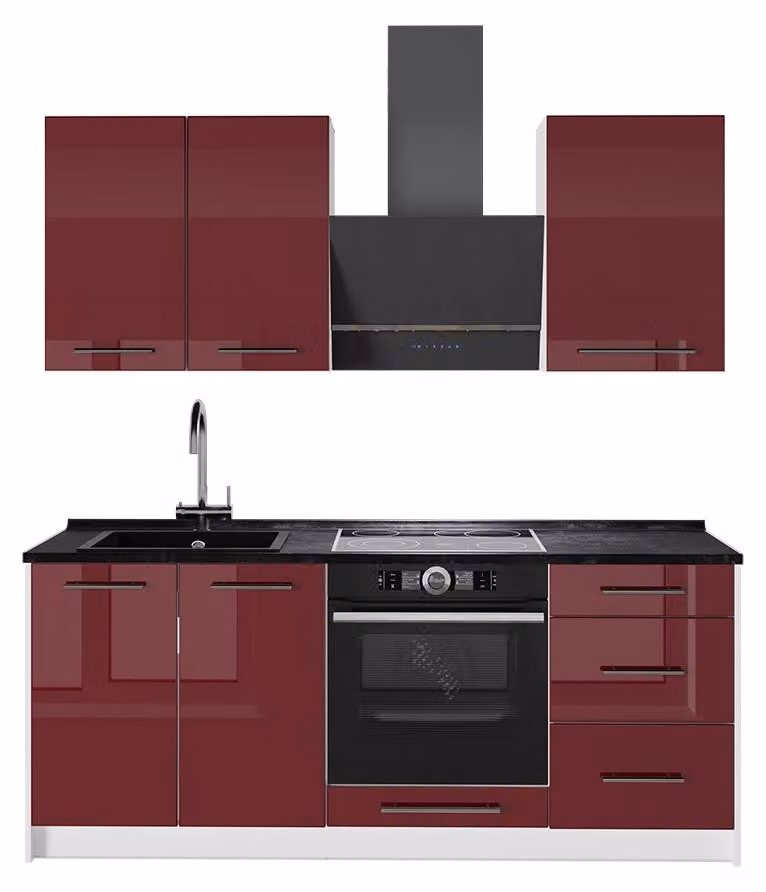 Cucina monoblocco Vicco Fame-Line Bordeaux lucido/Bianco 190 cm senza piano di lavoro, Model 64922