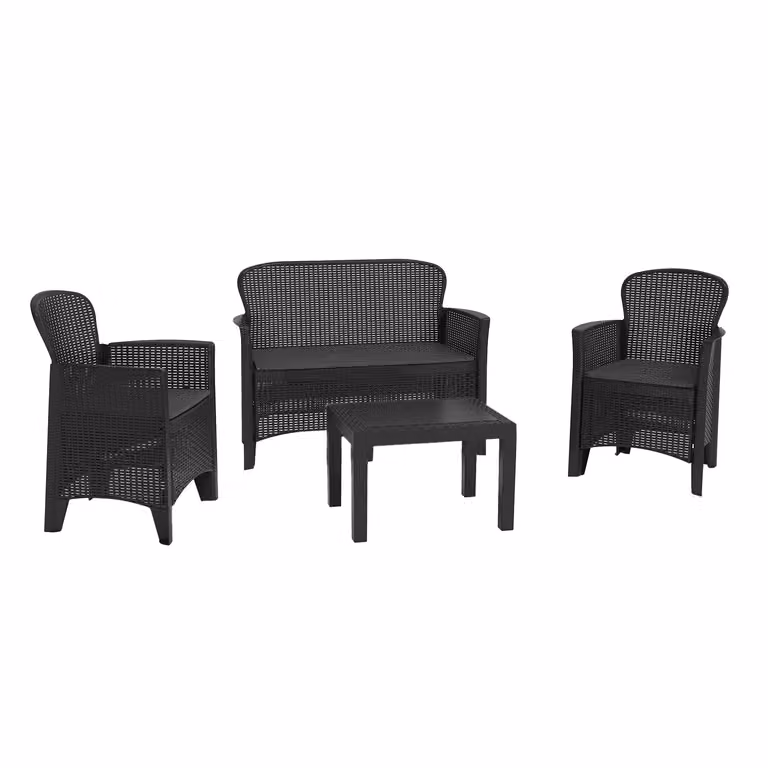 Set Salotto da Giardino Progarden Jungle 4 Pezzi in Rattan Antracite con Cuscini