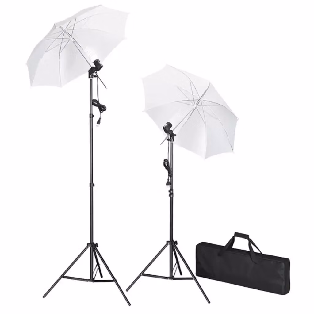 Kit Studio Fotografico vidaXL con Fondali Bianco e Nero, Ombrelli e Treppiedi Regolabili in Metallo e Alluminio – 2
