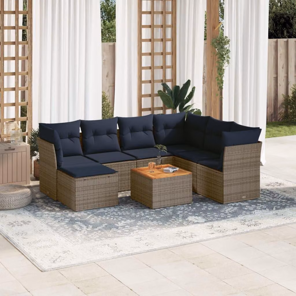 Maison Exclusive - Set di 8 divani da giardino con cuscini, grigio, polyrattan