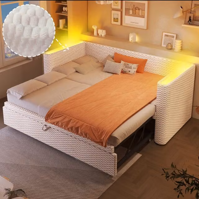 Letto giorno multifunzione velluto beige 90x200 cm