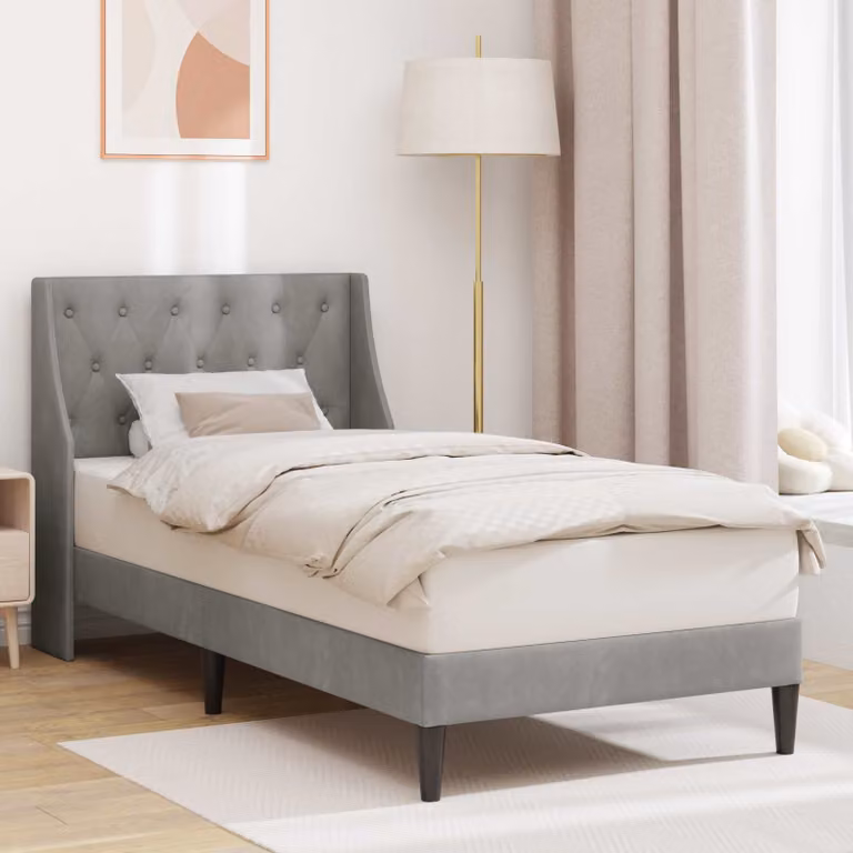 Struttura del letto moderna vidaXL in velluto grigio con telaio imbottito L/P/H: 192 x 90 x 96 cm