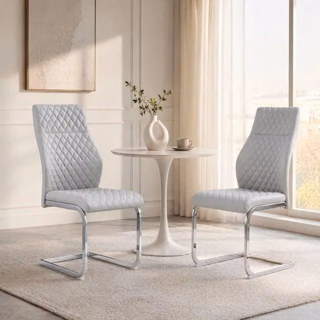 SEDIA da pranzo schienale alto 100 cm in PU grigio chiaro, Set da 2 pezzi