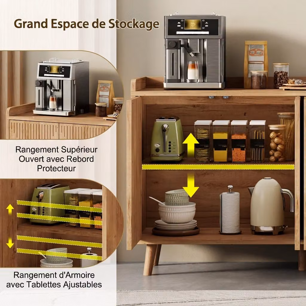 Credenza moderna Vovees Living marrone con 4 ante e ripiani regolabili per cucina o soggiorno L: 140 cm, P: 40 cm, H: 84 cm – 2