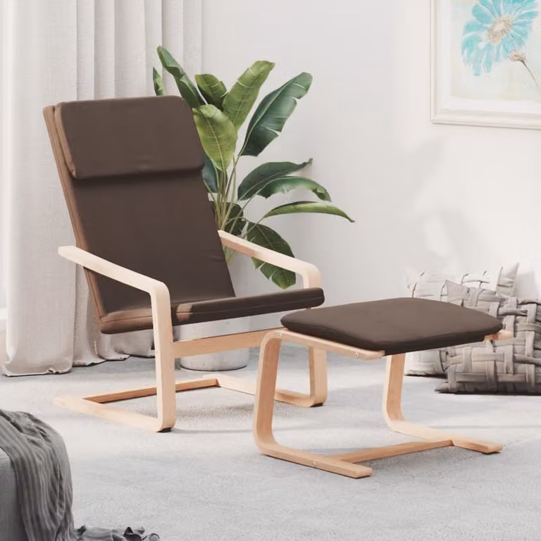 The Living Store Poltrona relax con poggiapiedi in tessuto marrone scuro