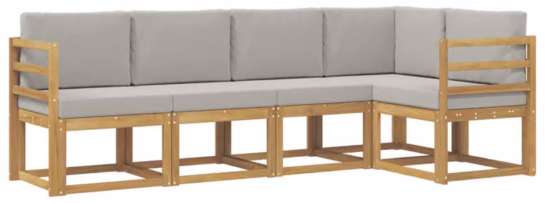 Set di divani da esterno, 5 pezzi, bianco e grigio chiaro