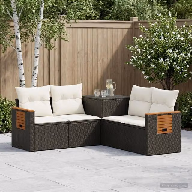 Set di divani 5 pz Nero e Bianco Crema 179 x 179 x 85 cm 3447946