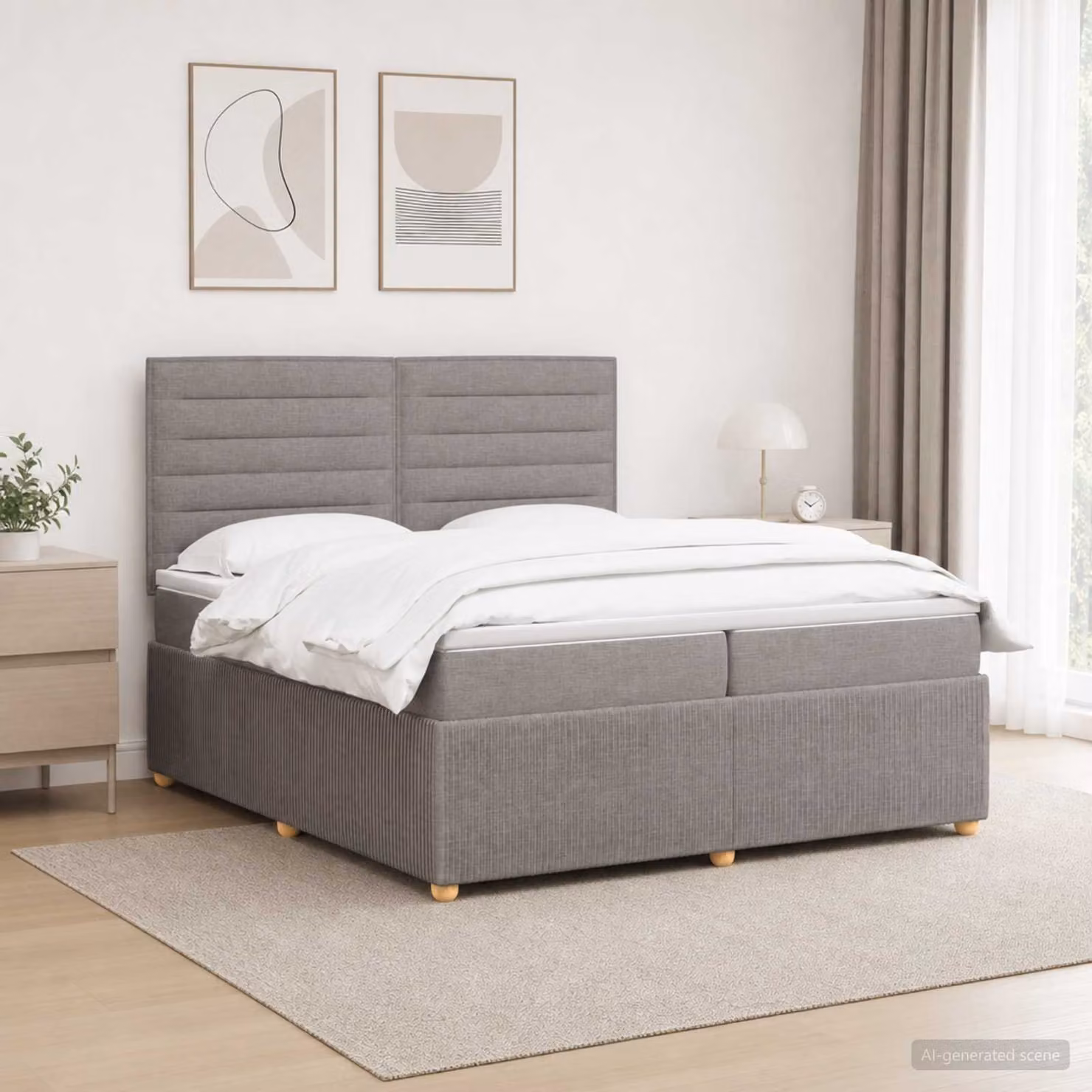 Letto Box Spring vidaXL con Materasso Ibrido e Illuminazione LED, Colore Tortora, L/P: 200 x 200 cm