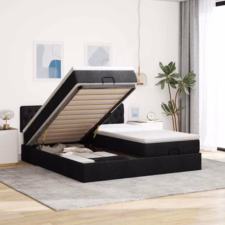 Struttura Letto con Contenitore a Sollevamento e Materasso vidaXL, Colore Nero e Bianco, L/P/H: 200 x 200 x 88 cm