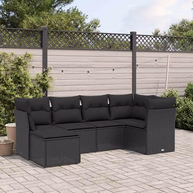 vidaXL Set Divano da Giardino a L 6 pz con Cuscini Nero in Polyrattan e Acciaio