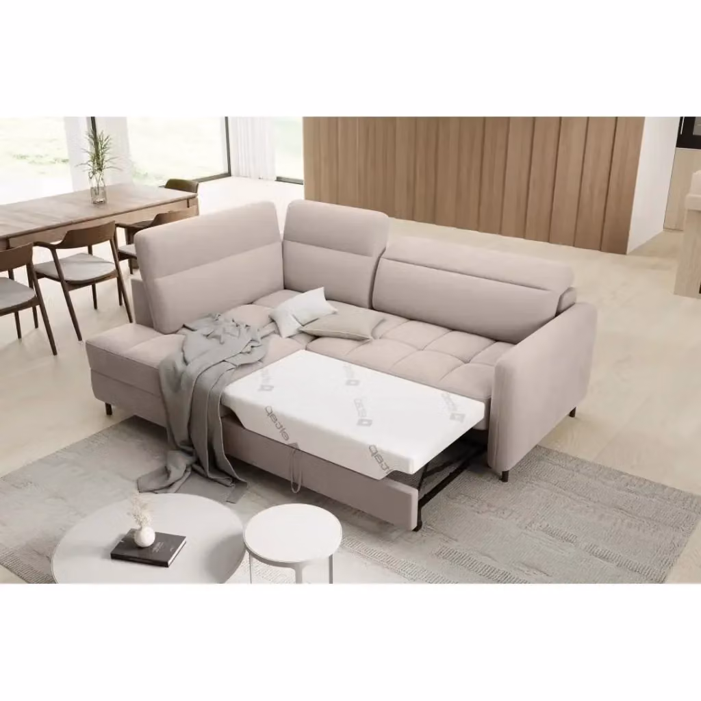 Divano angolare sinistro convertibile BARNEA MEUBLORAMA color beige con contenitore e funzione letto – 2