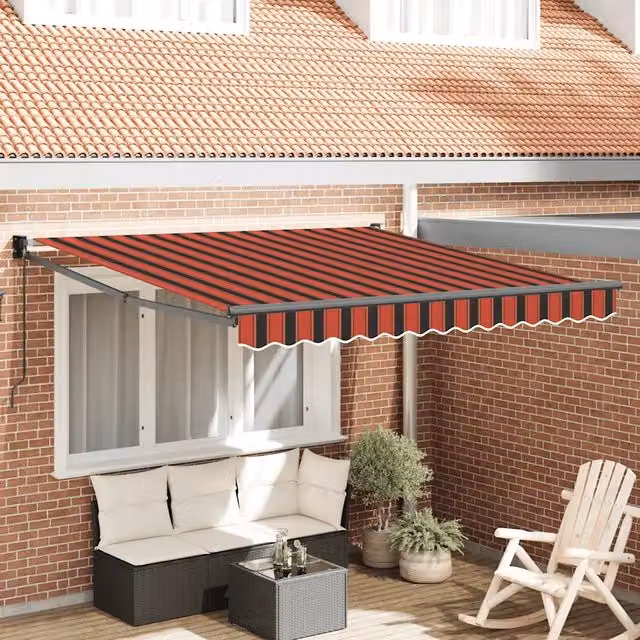 Tenda Retrattile VIDAXL con Bracci Pieghevoli in Alluminio e Tessuto in Poliestere, Colore Arancione e Marrone, L: 350 cm, P: 250 cm – 1
