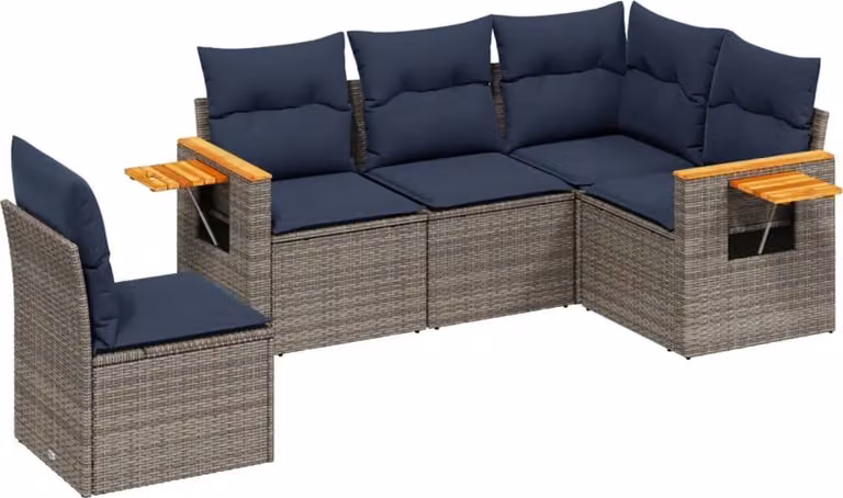 Set Divani da Giardino 5 pz con Cuscini Grigio in Polyrattan