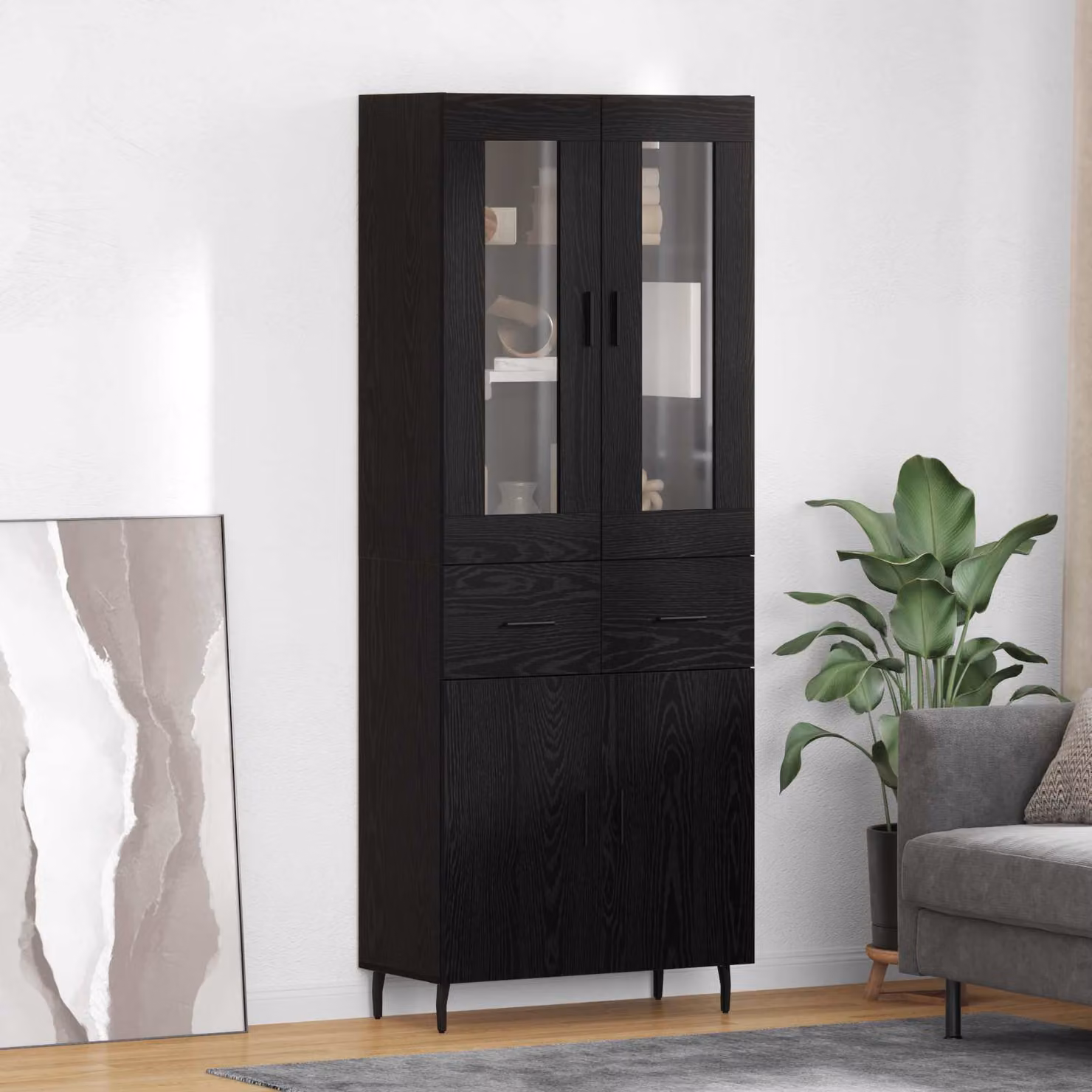 Set di 2 credenze moderne vidaXL in legno e metallo nero opaco, L/P/H: 69,5 x 34 x 180 cm