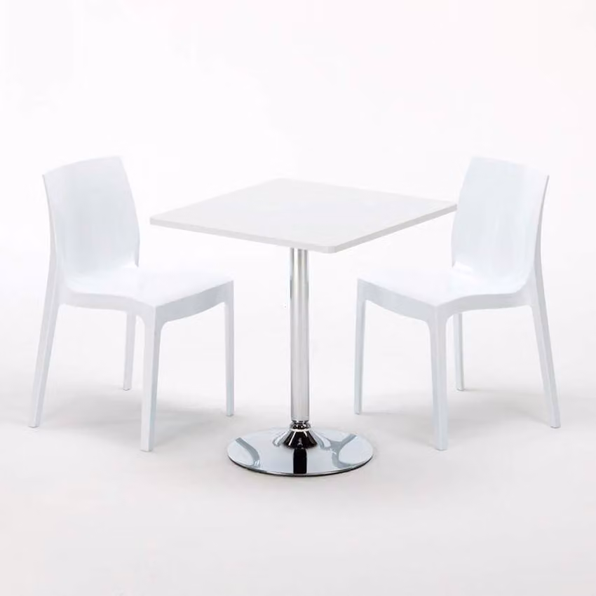 Tavolo quadrato bianco e 2 sedie Set di bastoni da interno in polipropilene colorato Grand Soleil Ice Cocktail - Bianco