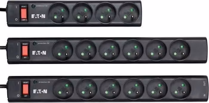 Presa multipla con protezione da sovratensione EATON Protection Strip 6 FR, 6 prese francesi, 2500 Watt, nero