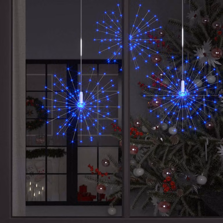 vidaXL Luci di Natale a Fuochi d'Artificio Blu con 140 LED e Telecomando, Diametro: 20 cm
