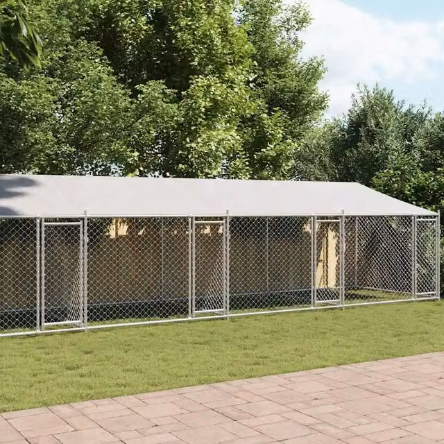 Gabbia per cani con tetto e porte VIDAXL in acciaio zincato grigia L: 10 m, P: 2 m, H: 2 m – 1