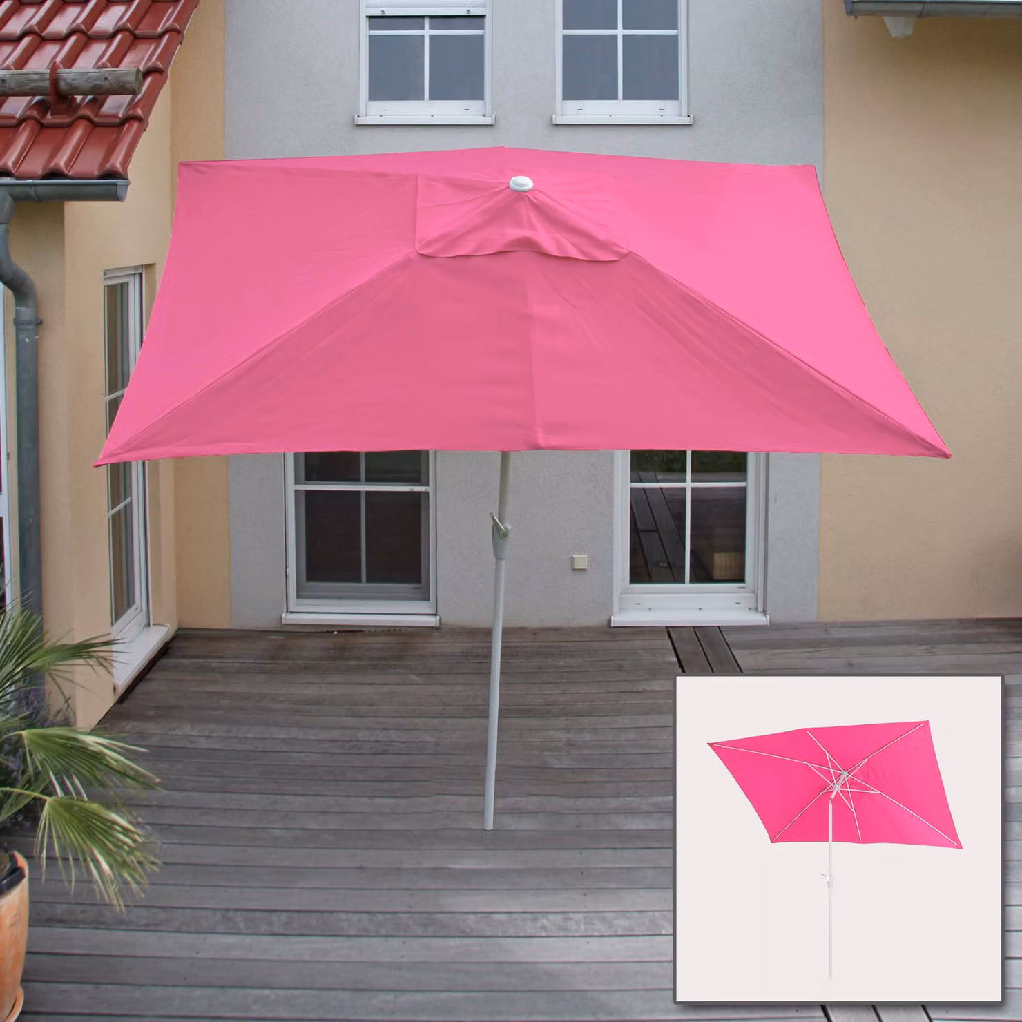 Ombrellone Castellammare, ombrellone da giardino, rettangolare 2x3 m, inclinabile, poliestere/alluminio, 4,5 kg, protezione UV 50+ ~ rosa