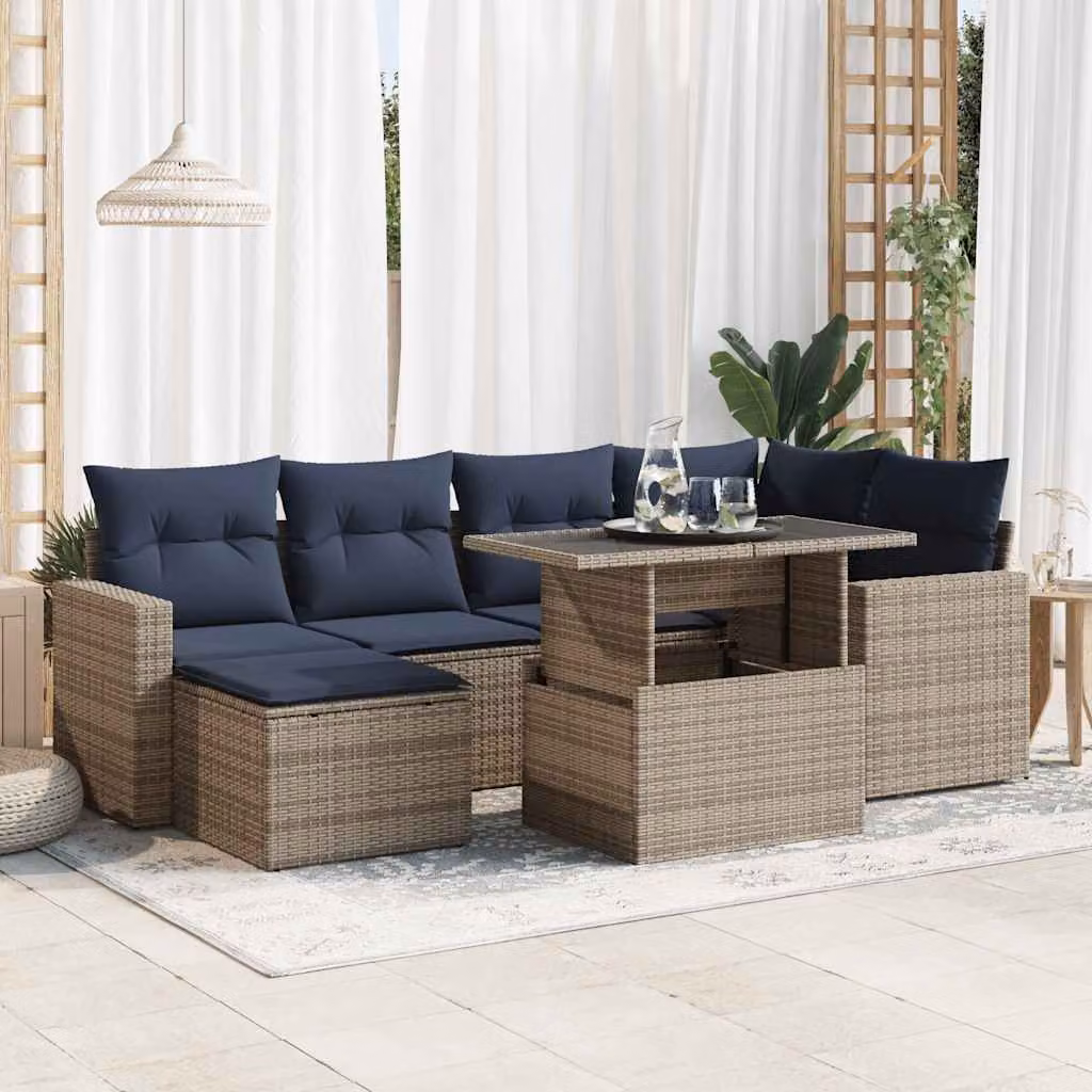 Maison Exclusive - Set Divani da Giardino 7pz con Cuscini Grigio Polyrattan Acacia