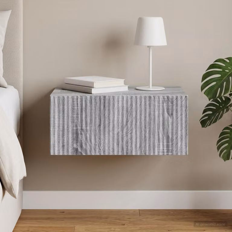 vidaXL Mobiletto da notte sospeso Grigio Sonoma L: 49 cm, P: 34,5 cm, H: 20 cm