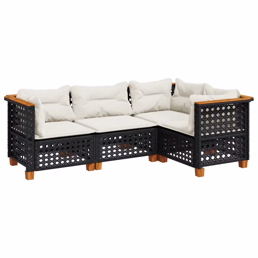vidaXL Set Divani da Giardino 4 pz a Forma a L in Polyrattan Nero con Cuscini e Rivestimenti Rimovibili – 2