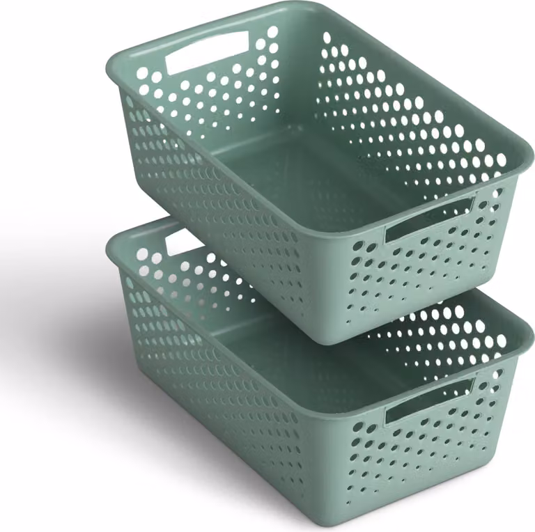 2 pezzi Cestino portaoggetti 5L con manici - Senza BPA - Organizzatore ( 30 x 20 x 11 cm / Verde ) - Cestino per bagno cucina camera da letto, cestino per la casa