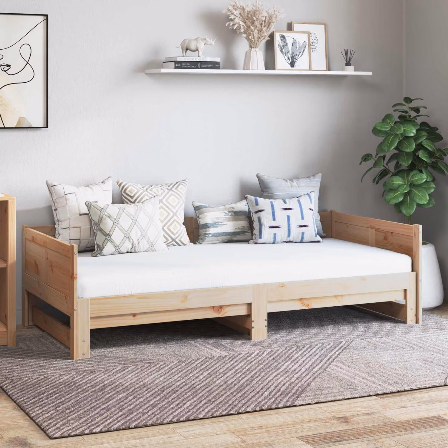 Letto Giorno Estraibile vidaXL in Pino Massello Naturale L/P/H: 184 x 180 x 203,5 cm – 1